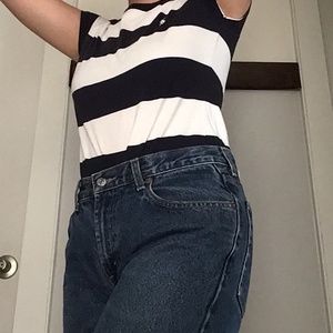 navy and white striped shirt